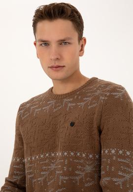 Erkek Comfort Fit Bisiklet Yaka Kahverengi Kazak - 50308237010