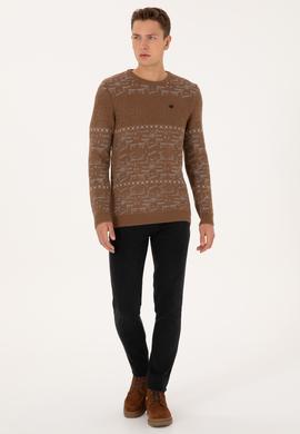 Erkek Comfort Fit Bisiklet Yaka Kahverengi Kazak - 50308237010