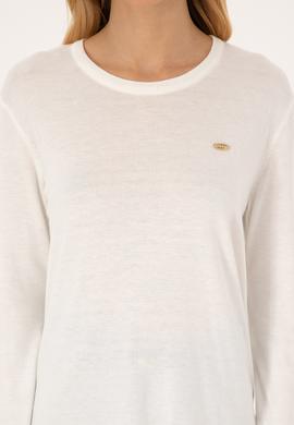 Kadın Ekru Bisiklet Yaka Basic Kazak - 50314454011