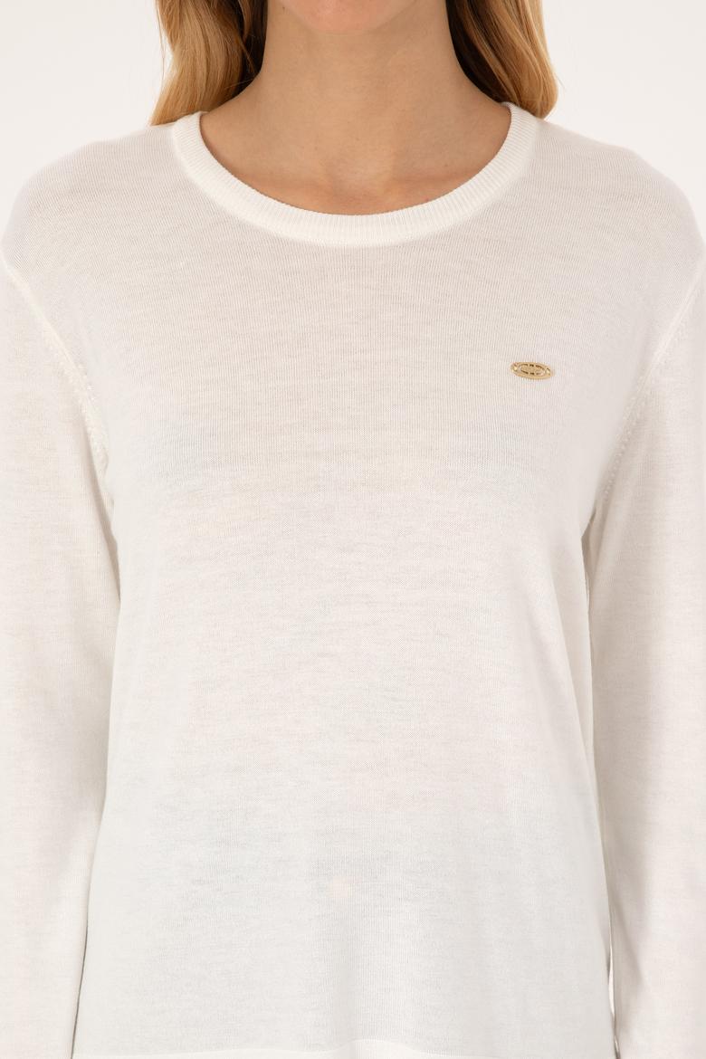 Kadın Ekru Bisiklet Yaka Basic Kazak - 50314454011