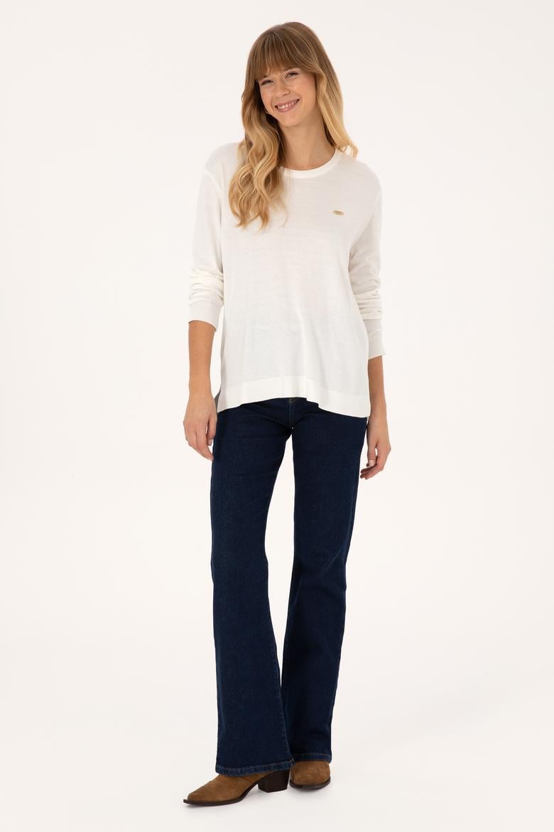 Kadın Ekru Bisiklet Yaka Basic Kazak - 50314454011