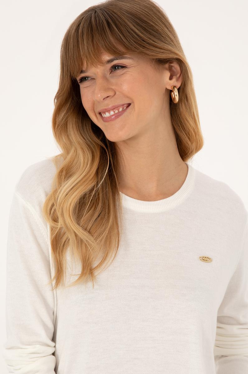 Kadın Ekru Bisiklet Yaka Basic Kazak