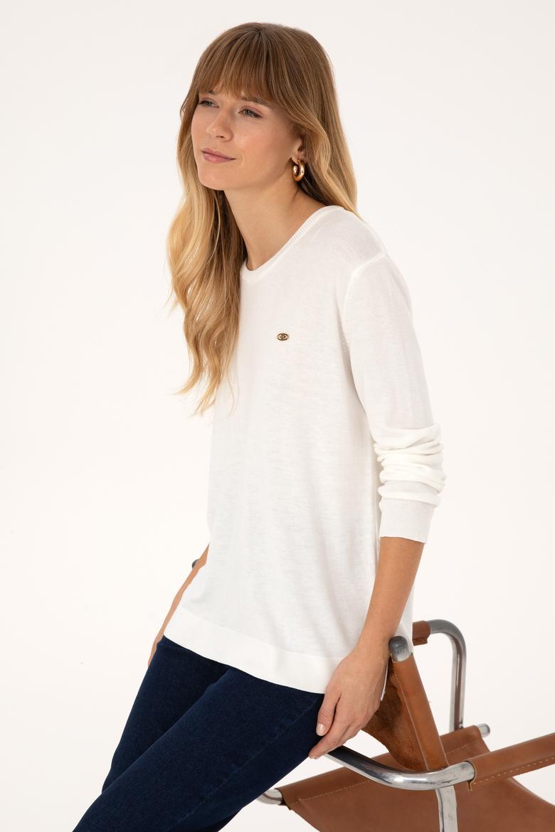 Kadın Ekru Bisiklet Yaka Basic Kazak - 50314454011