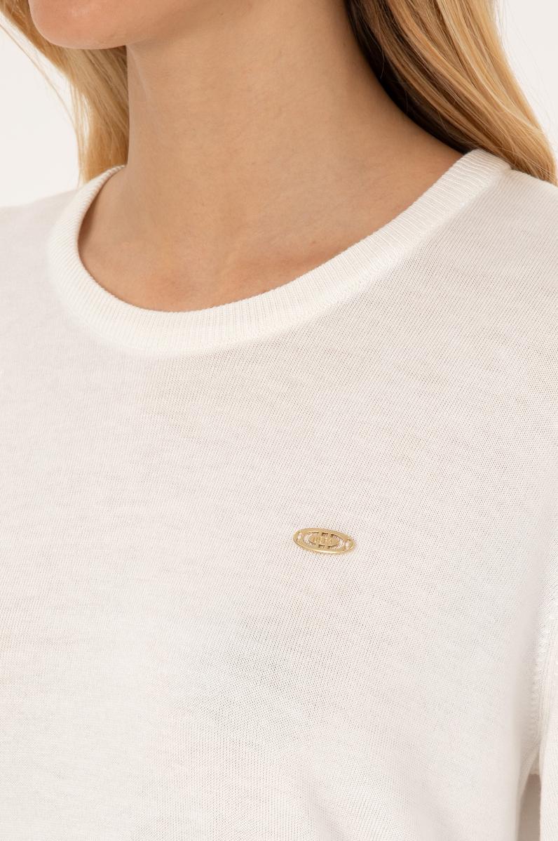 Kadın Ekru Bisiklet Yaka Basic Kazak