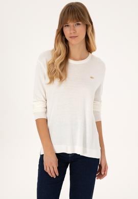 Kadın Ekru Bisiklet Yaka Basic Kazak - 50314454011