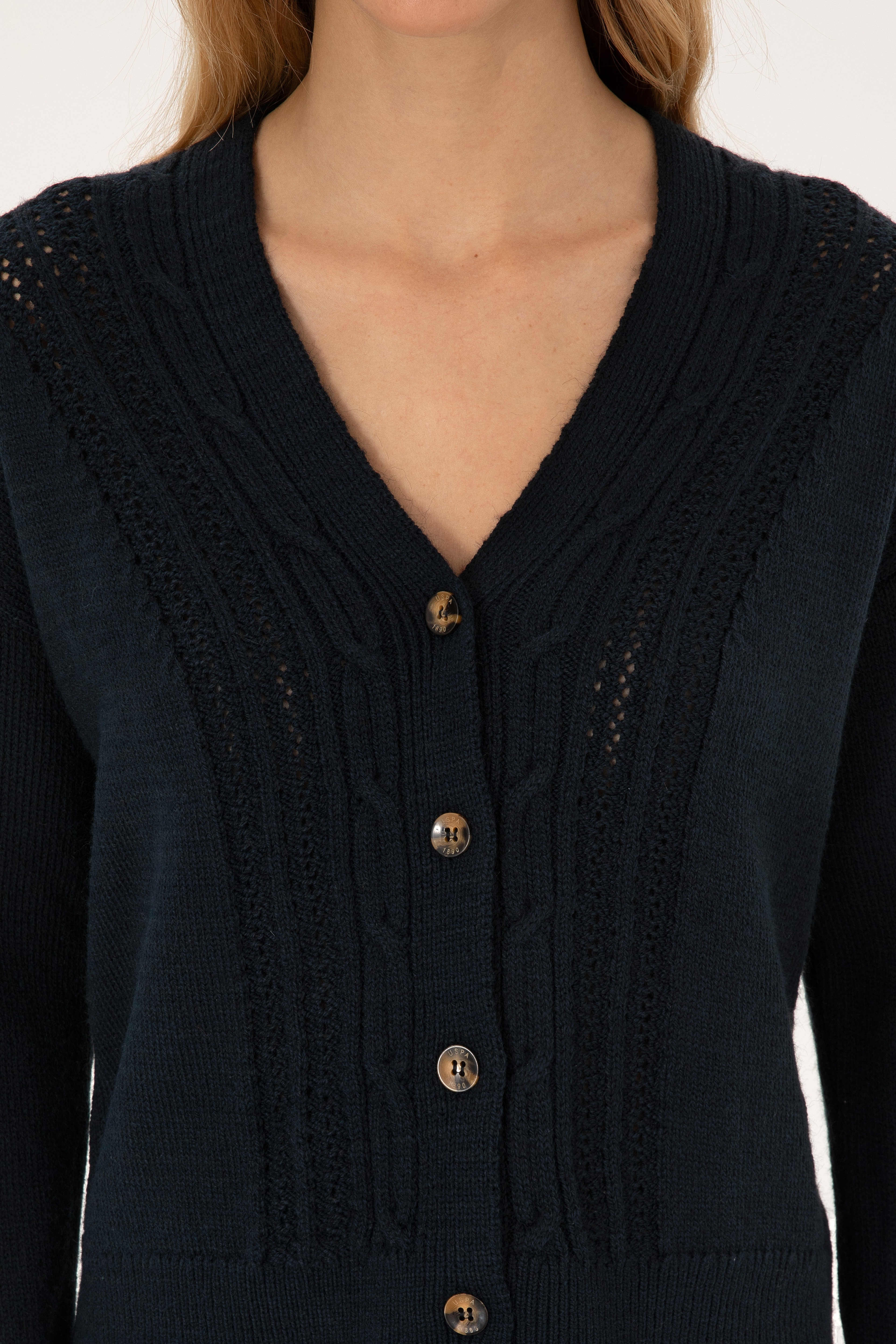 Kadın Lacivert V Yaka Triko Hırka