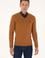 Erkek Slim Fit V Yaka Camel Basic Triko Kazak