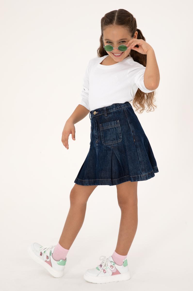 Kız Çocuk Beyaz Bisiklet Yaka Sweatshirt