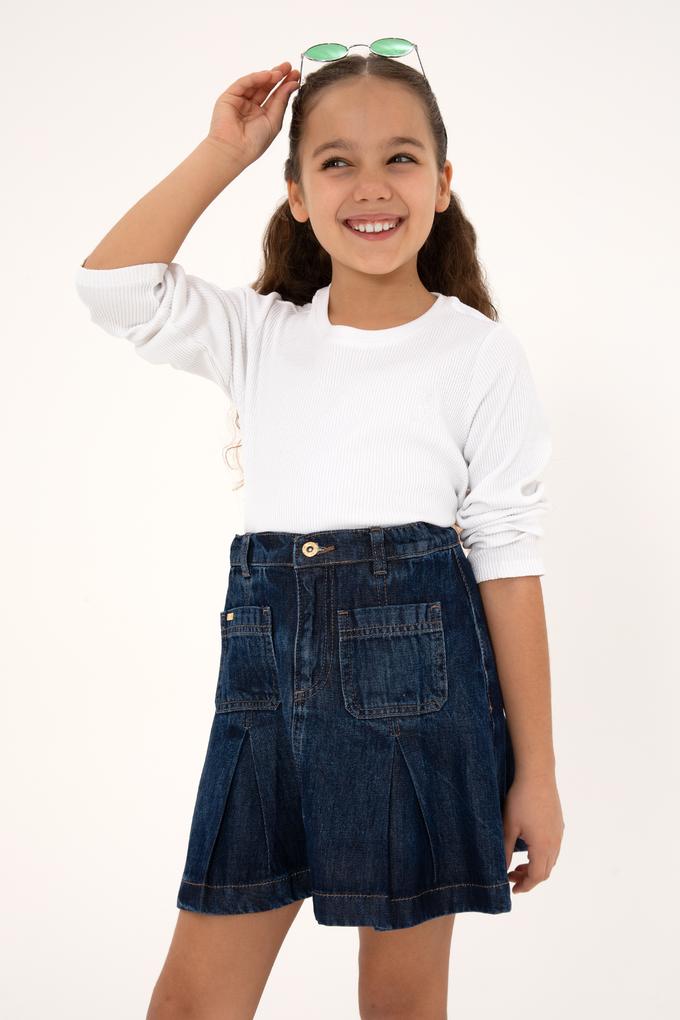 Kız Çocuk Beyaz Bisiklet Yaka Sweatshirt