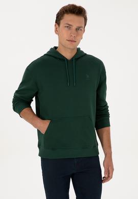 Erkek Comfort Fit Kapüşonlu Koyu Yeşil Basic Sweatshirt - 50313746031