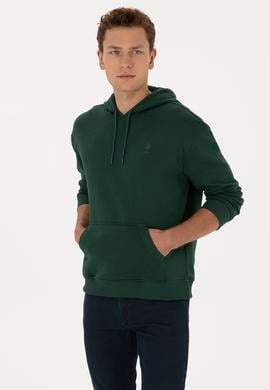Erkek Comfort Fit Kapüşonlu Koyu Yeşil Basic Sweatshirt - 50313746031