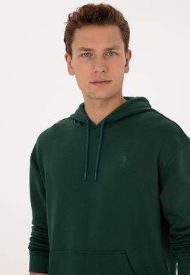 Erkek Comfort Fit Kapüşonlu Koyu Yeşil Basic Sweatshirt - 50313746031