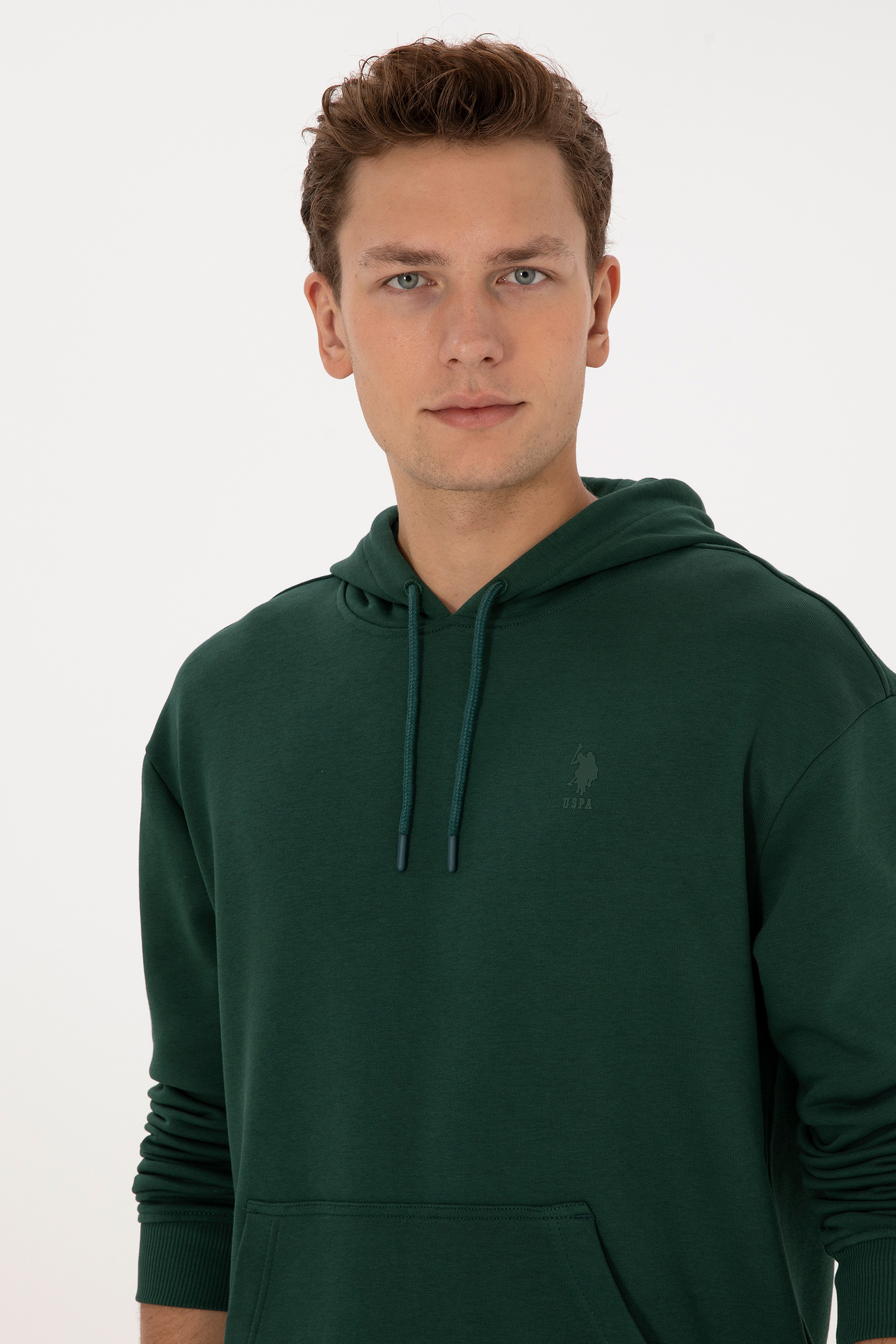 Erkek Comfort Fit Kapüşonlu Koyu Yeşil Basic Sweatshirt - Image 2
