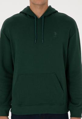Erkek Comfort Fit Kapüşonlu Koyu Yeşil Basic Sweatshirt - 50313746031
