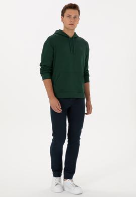 Erkek Comfort Fit Kapüşonlu Koyu Yeşil Basic Sweatshirt - 50313746031