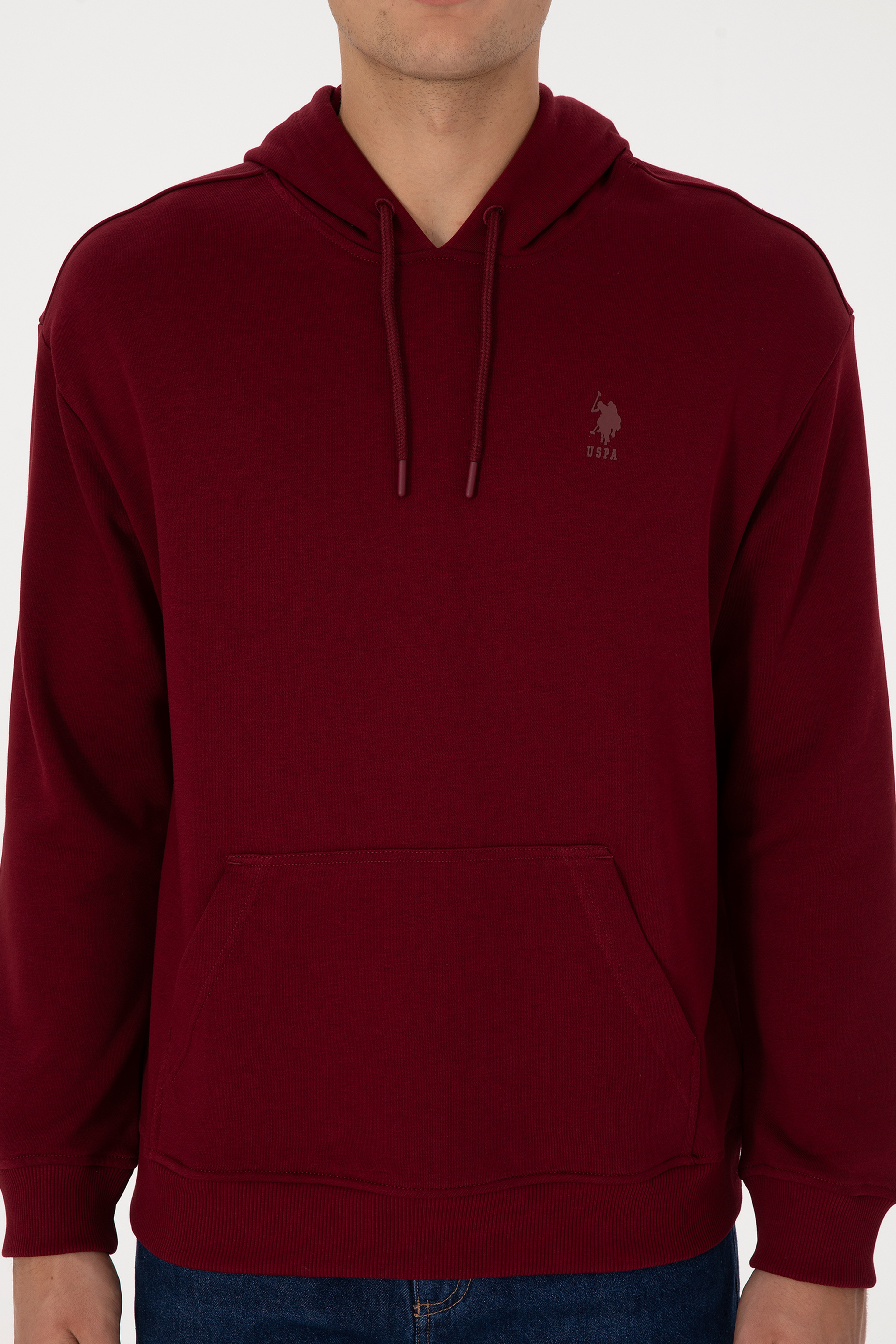 Erkek Comfort Fit Kapüşonlu Bordo Basic Sweatshirt - Image 6