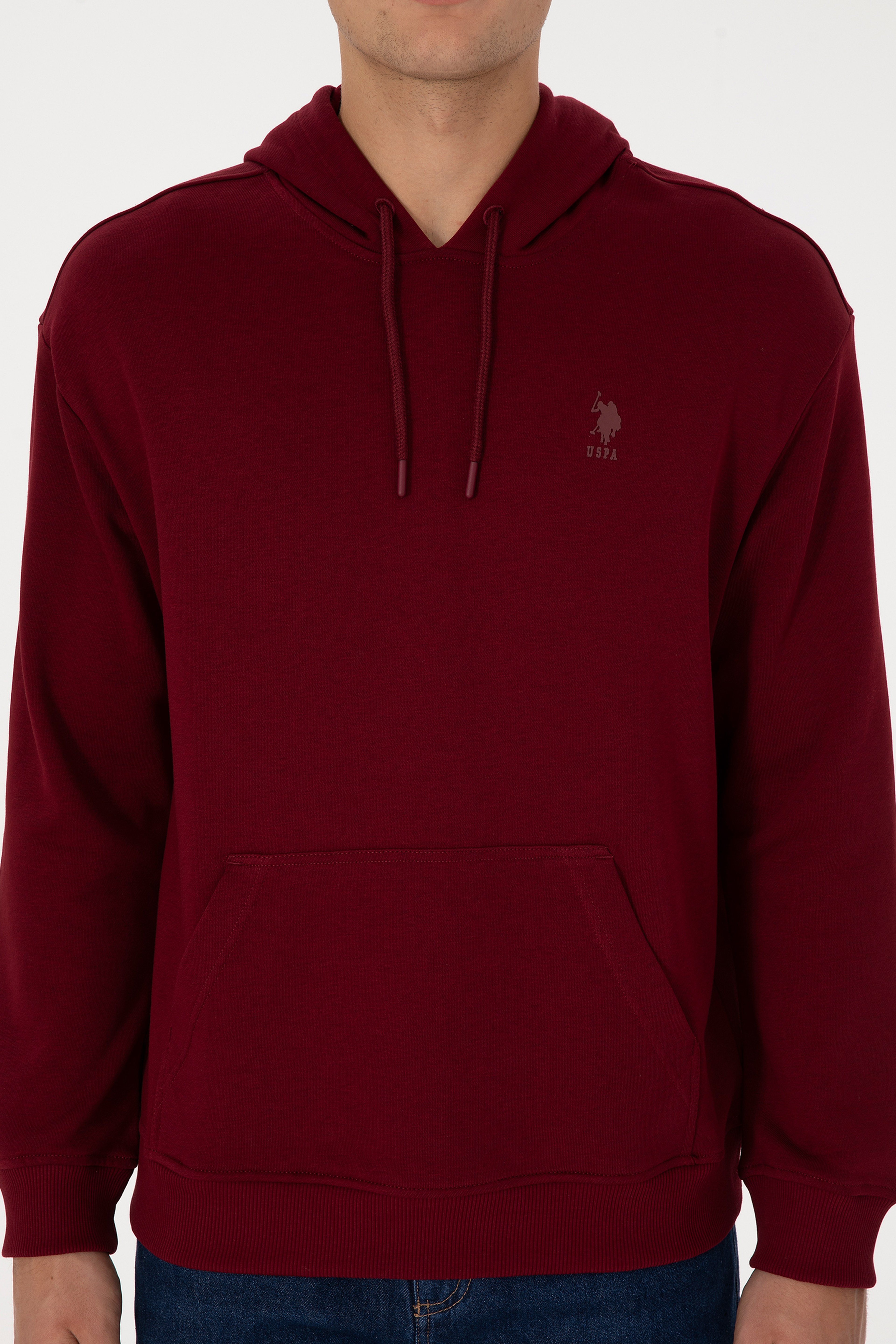 Erkek Comfort Fit Kapüşonlu Bordo Basic Sweatshirt