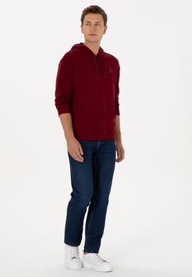 Erkek Comfort Fit Kapüşonlu Bordo Basic Sweatshirt - 50313746004