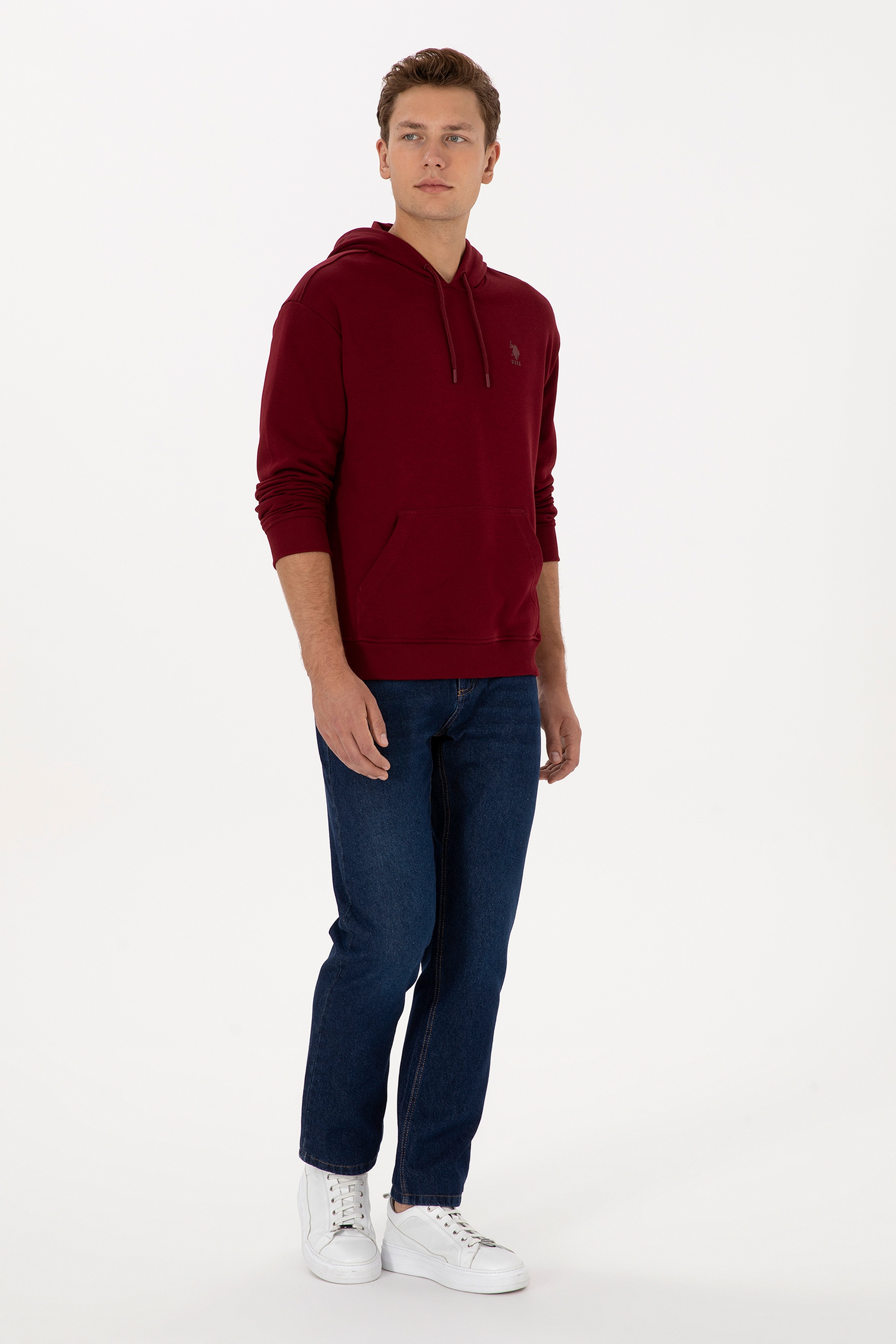 Erkek Comfort Fit Kapüşonlu Bordo Basic Sweatshirt