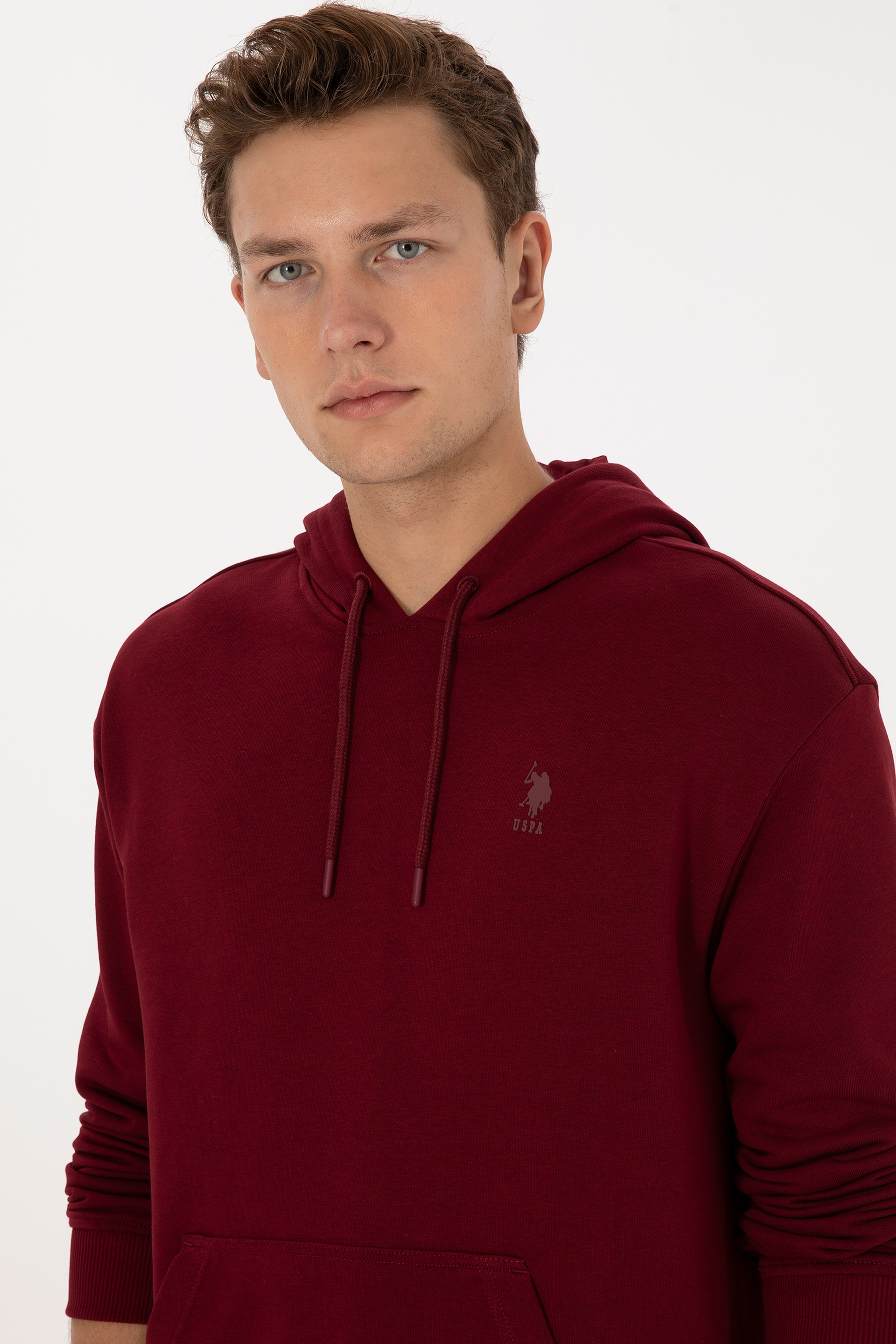 Erkek Comfort Fit Kapüşonlu Bordo Basic Sweatshirt - Image 2