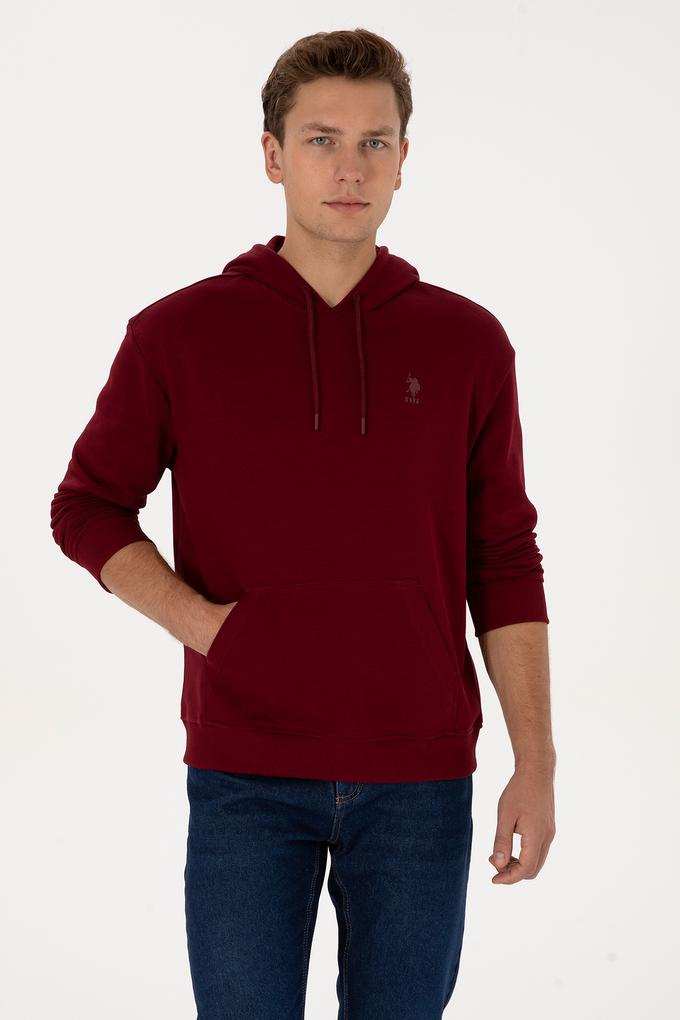 Erkek Comfort Fit Kapüşonlu Bordo Basic Sweatshirt
