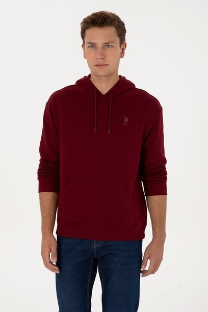 Erkek Comfort Fit Kapüşonlu Bordo Basic Sweatshirt