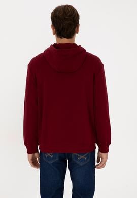 Erkek Comfort Fit Kapüşonlu Bordo Basic Sweatshirt - 50313746004