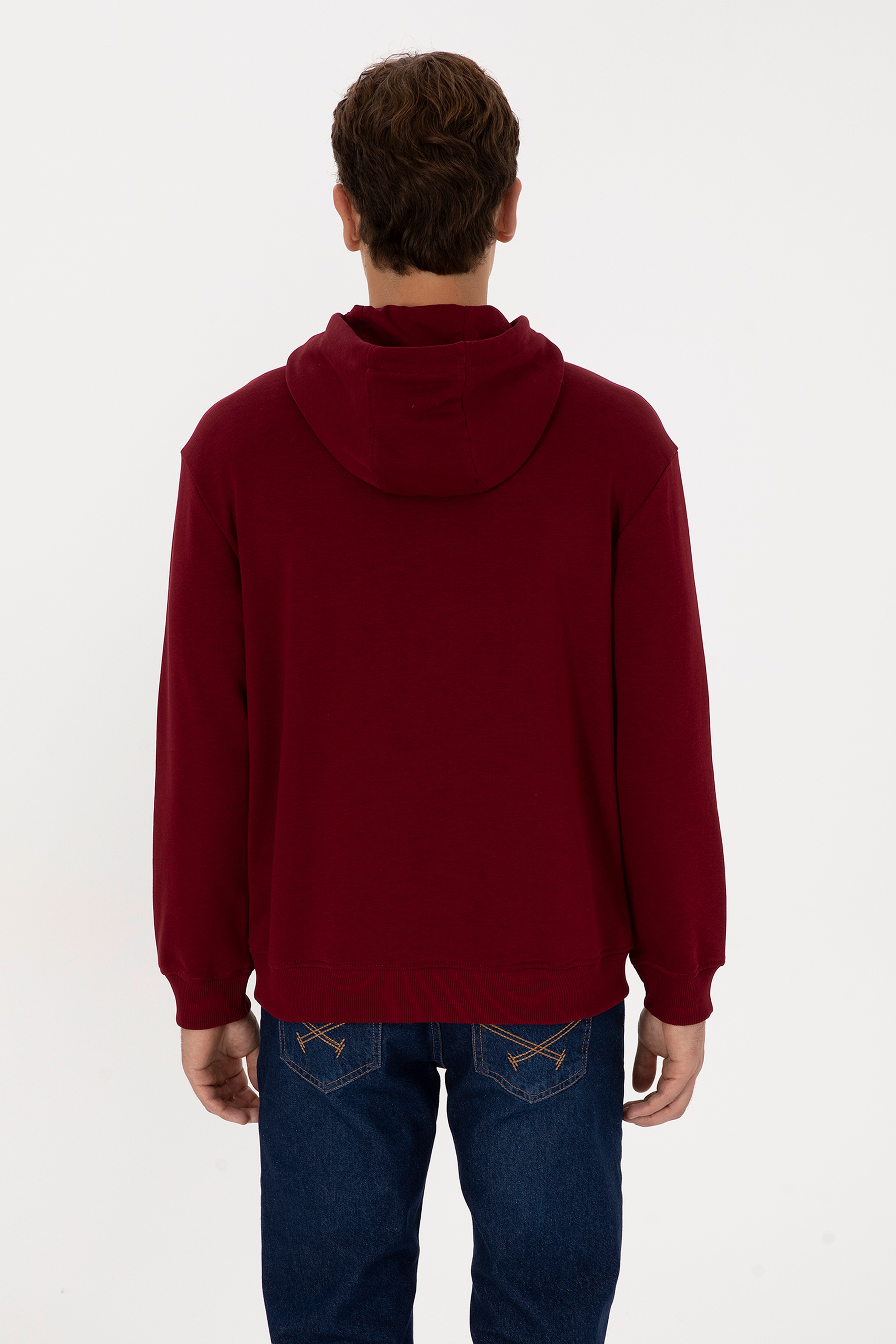 Erkek Comfort Fit Kapüşonlu Bordo Basic Sweatshirt - Image 5