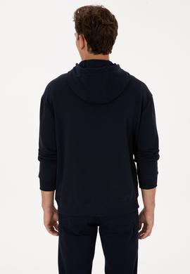 Erkek Comfort Fit Kapüşonlu Lacivert Basic Sweatshirt - 50313746021