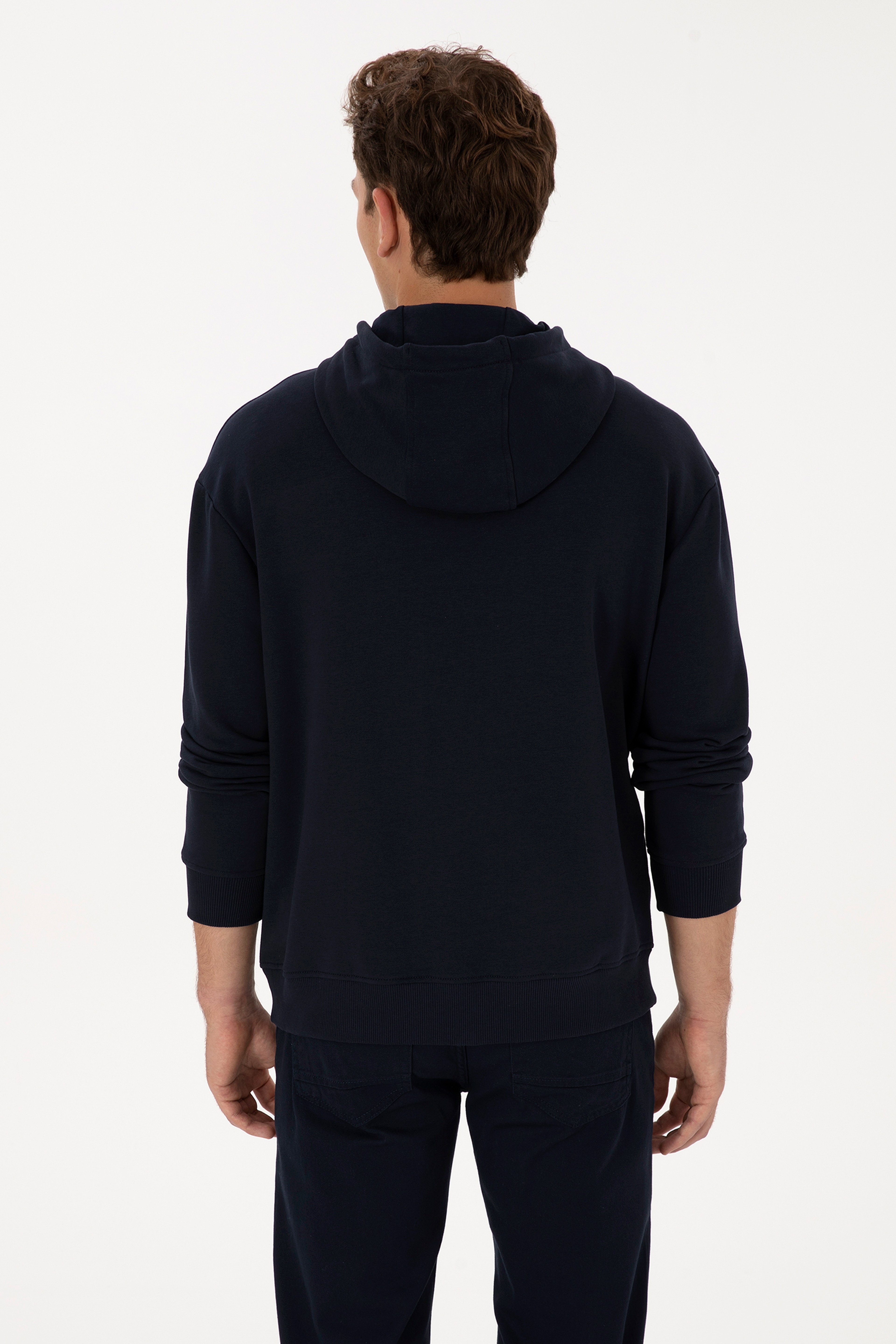 Erkek Comfort Fit Kapüşonlu Lacivert Basic Sweatshirt - Image 5