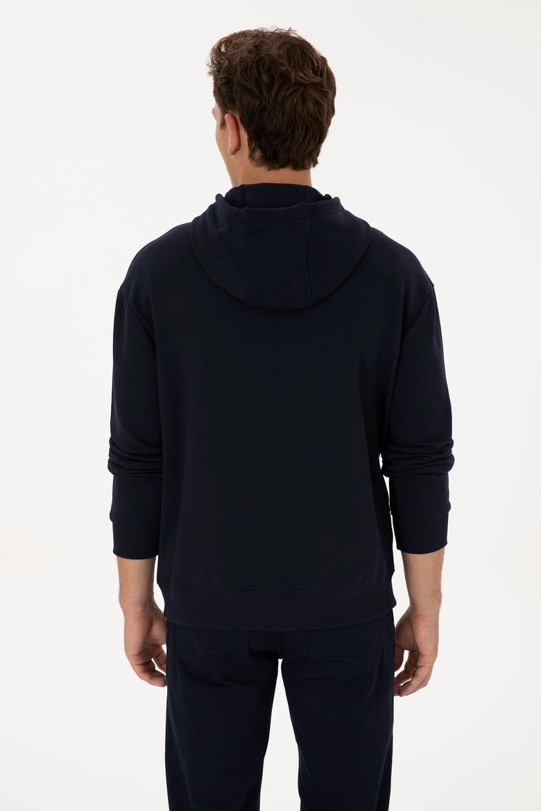 Erkek Comfort Fit Kapüşonlu Lacivert Basic Sweatshirt - 50313746021