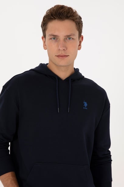Erkek Comfort Fit Kapüşonlu Lacivert Basic Sweatshirt