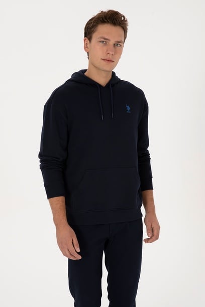 Erkek Comfort Fit Kapüşonlu Lacivert Basic Sweatshirt
