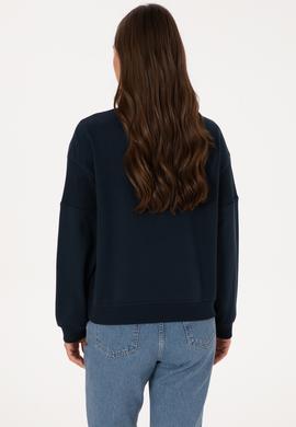 Kadın Lacivert Pamuklu Bisiklet Yaka Sweatshirt - 50314170007