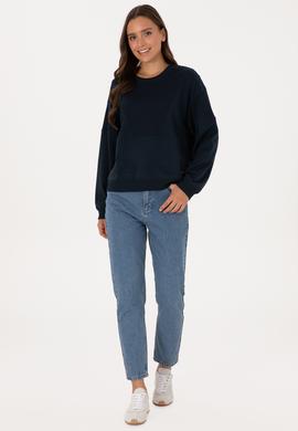 Kadın Lacivert Pamuklu Bisiklet Yaka Sweatshirt - 50314170007