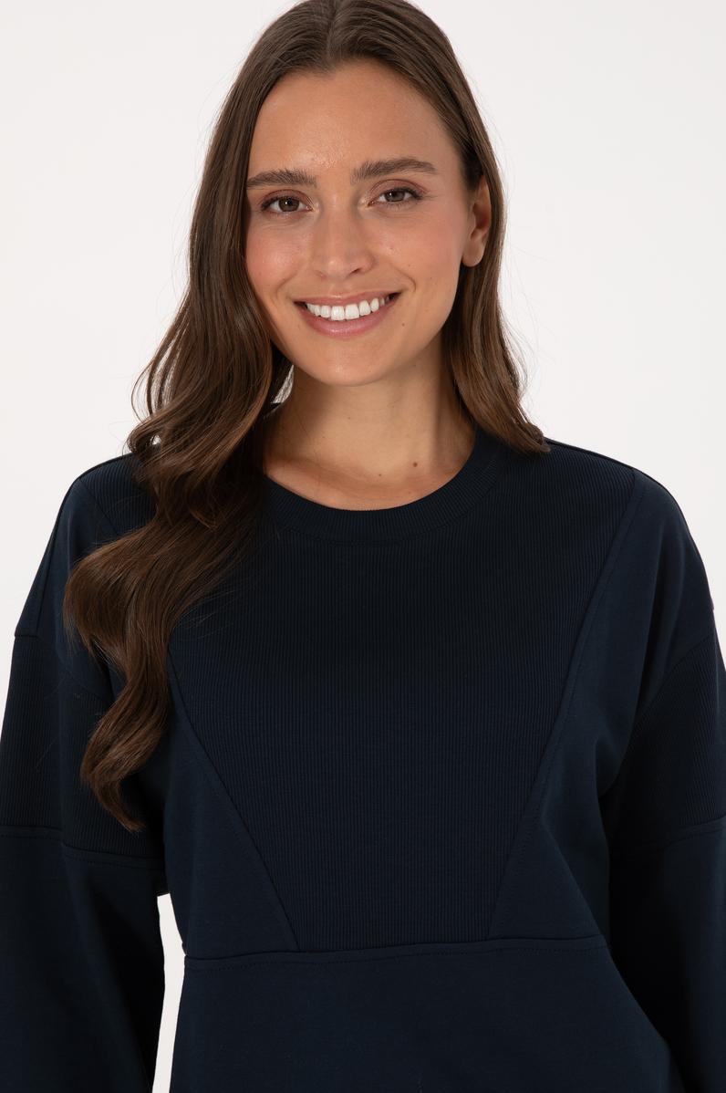 Kadın Lacivert Pamuklu Bisiklet Yaka Sweatshirt