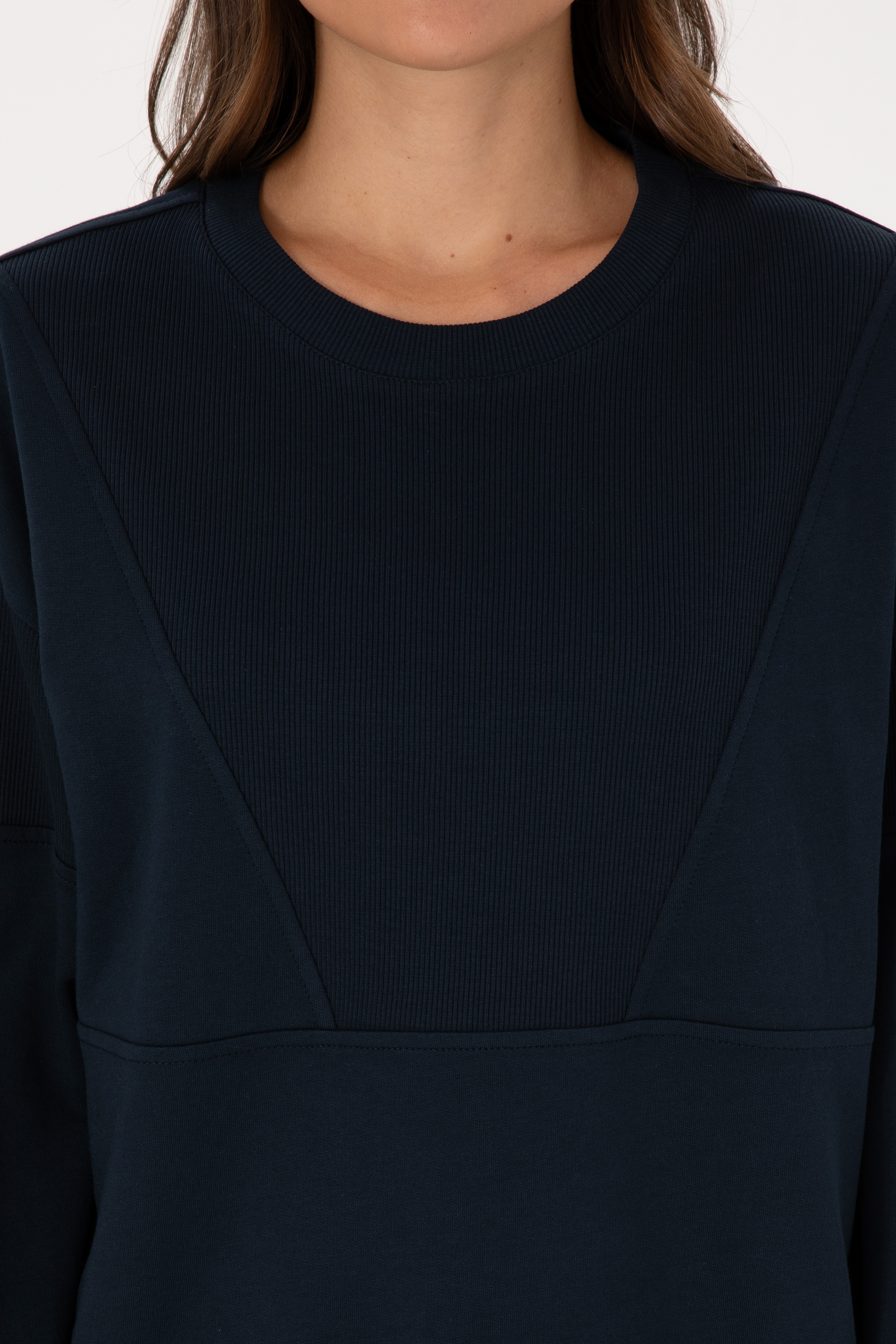 Kadın Lacivert Pamuklu Bisiklet Yaka Sweatshirt - Image 6