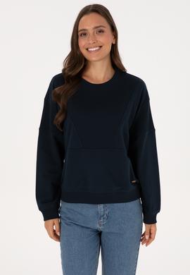 Kadın Lacivert Pamuklu Bisiklet Yaka Sweatshirt - 50314170007