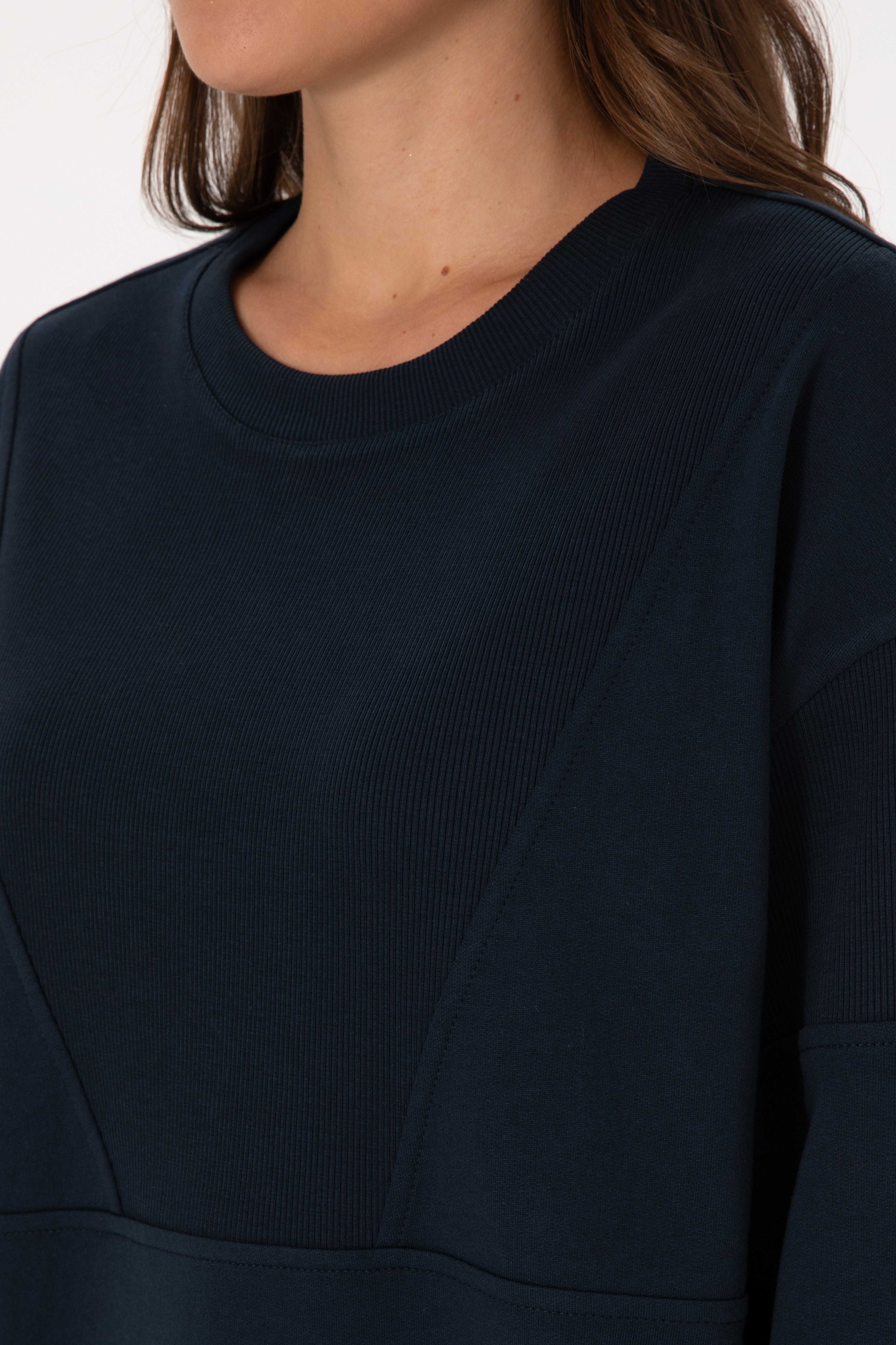 Kadın Lacivert Pamuklu Bisiklet Yaka Sweatshirt - Image 7