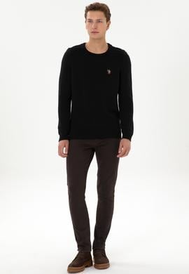 Erkek Slim Fit Bisiklet Yaka Siyah Kazak - 50314975001