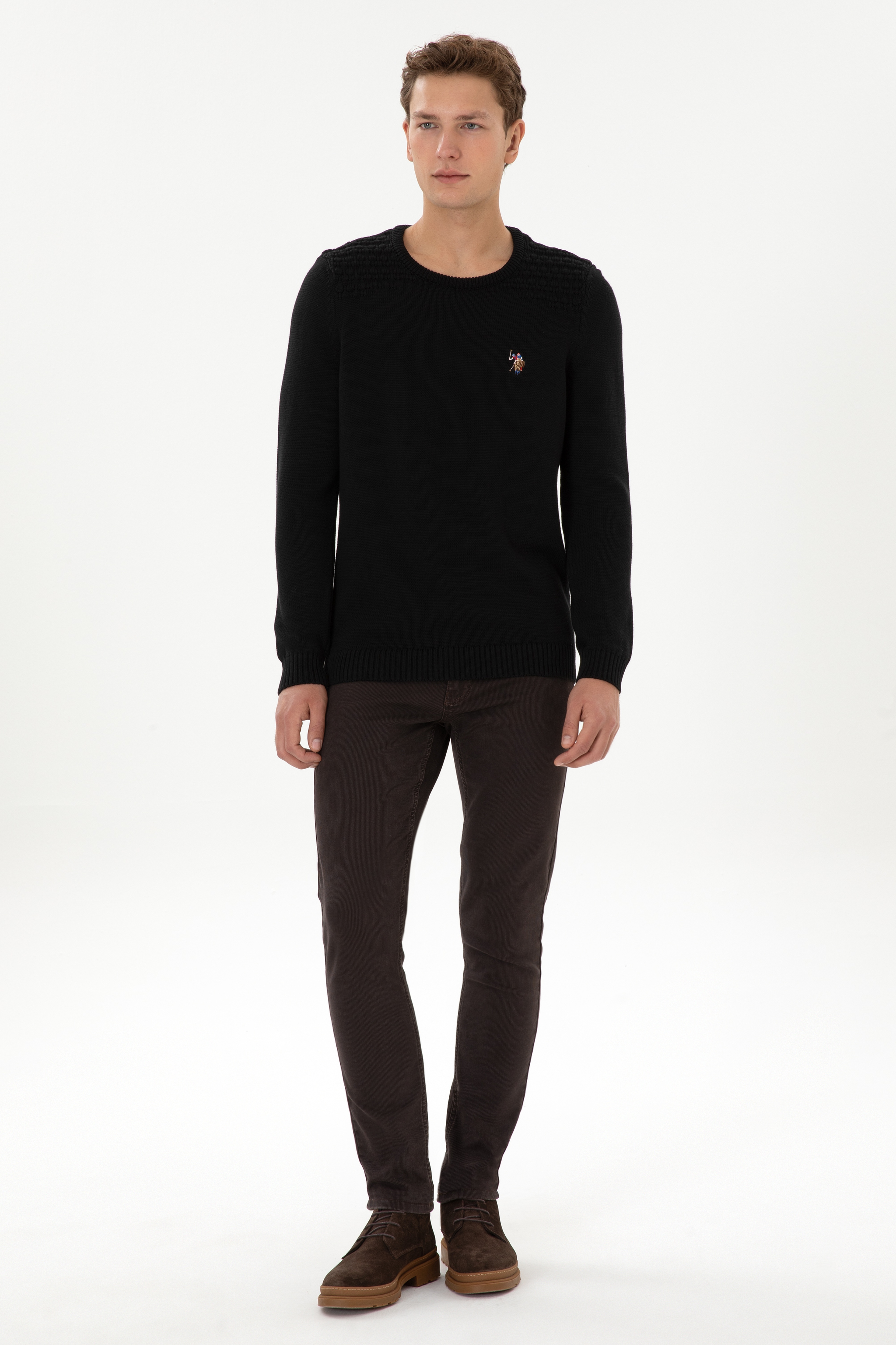 Erkek Slim Fit Bisiklet Yaka Siyah Kazak - Image 4