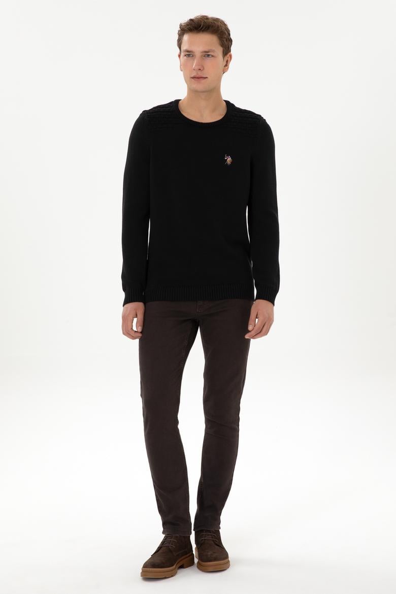 Erkek Slim Fit Bisiklet Yaka Siyah Kazak - 50314975001