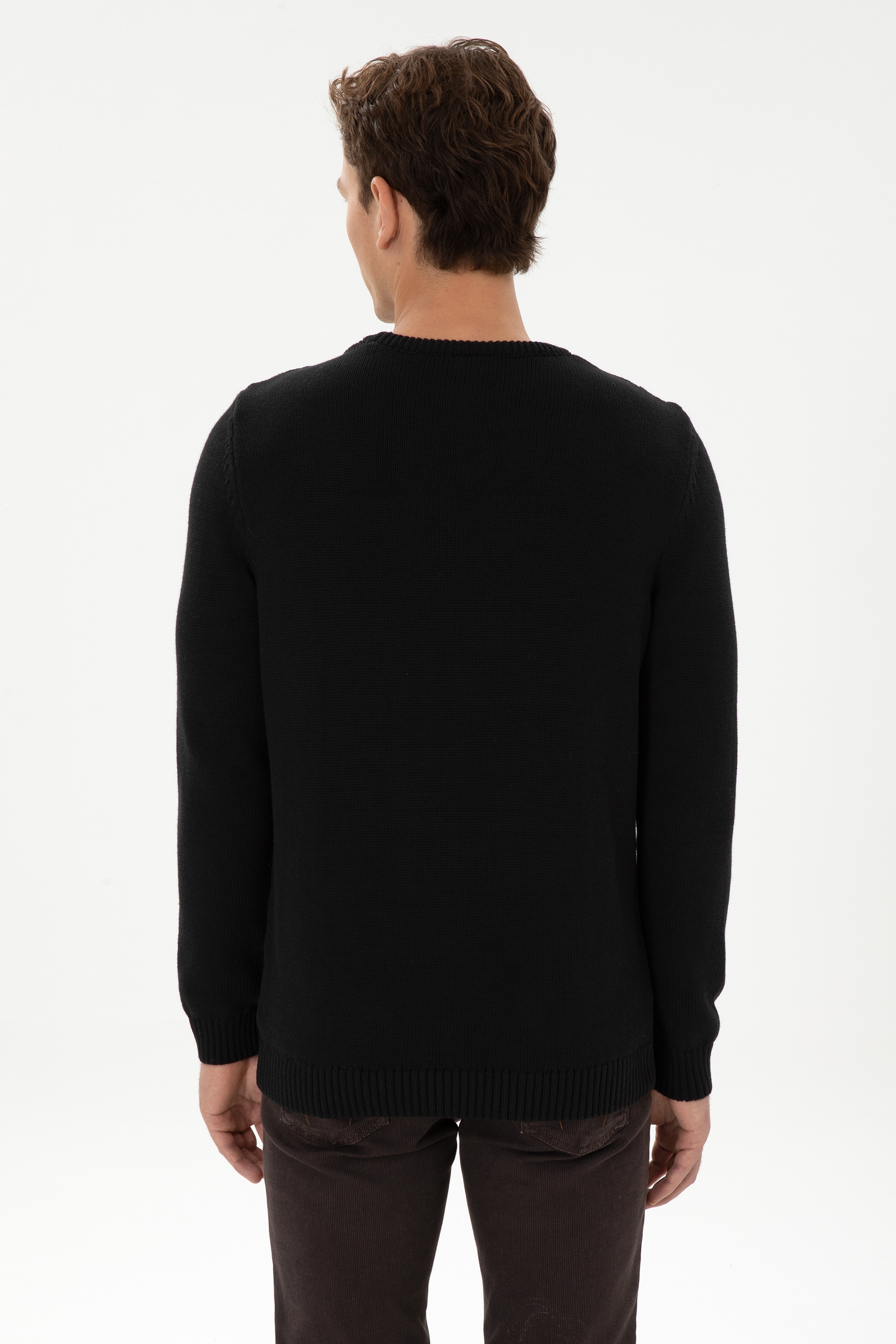Erkek Slim Fit Bisiklet Yaka Siyah Kazak - Image 5