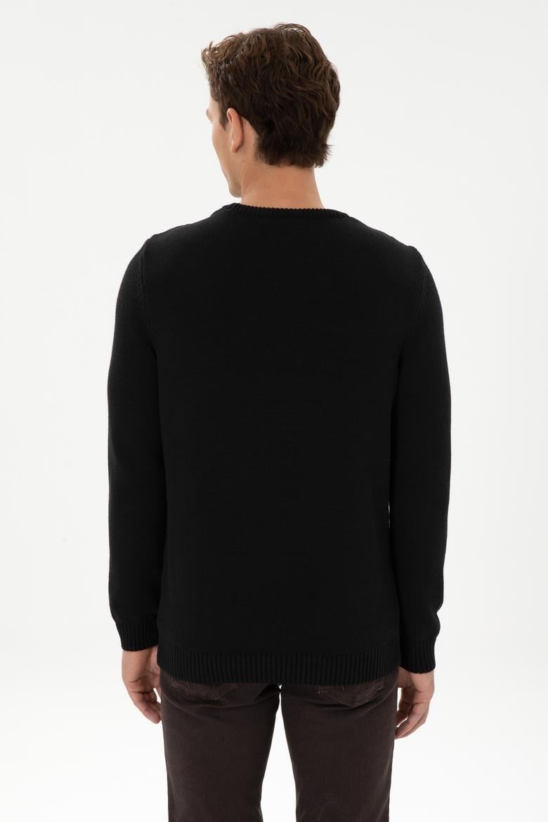 Erkek Slim Fit Bisiklet Yaka Siyah Kazak - 50314975001