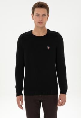 Erkek Slim Fit Bisiklet Yaka Siyah Kazak - 50314975001