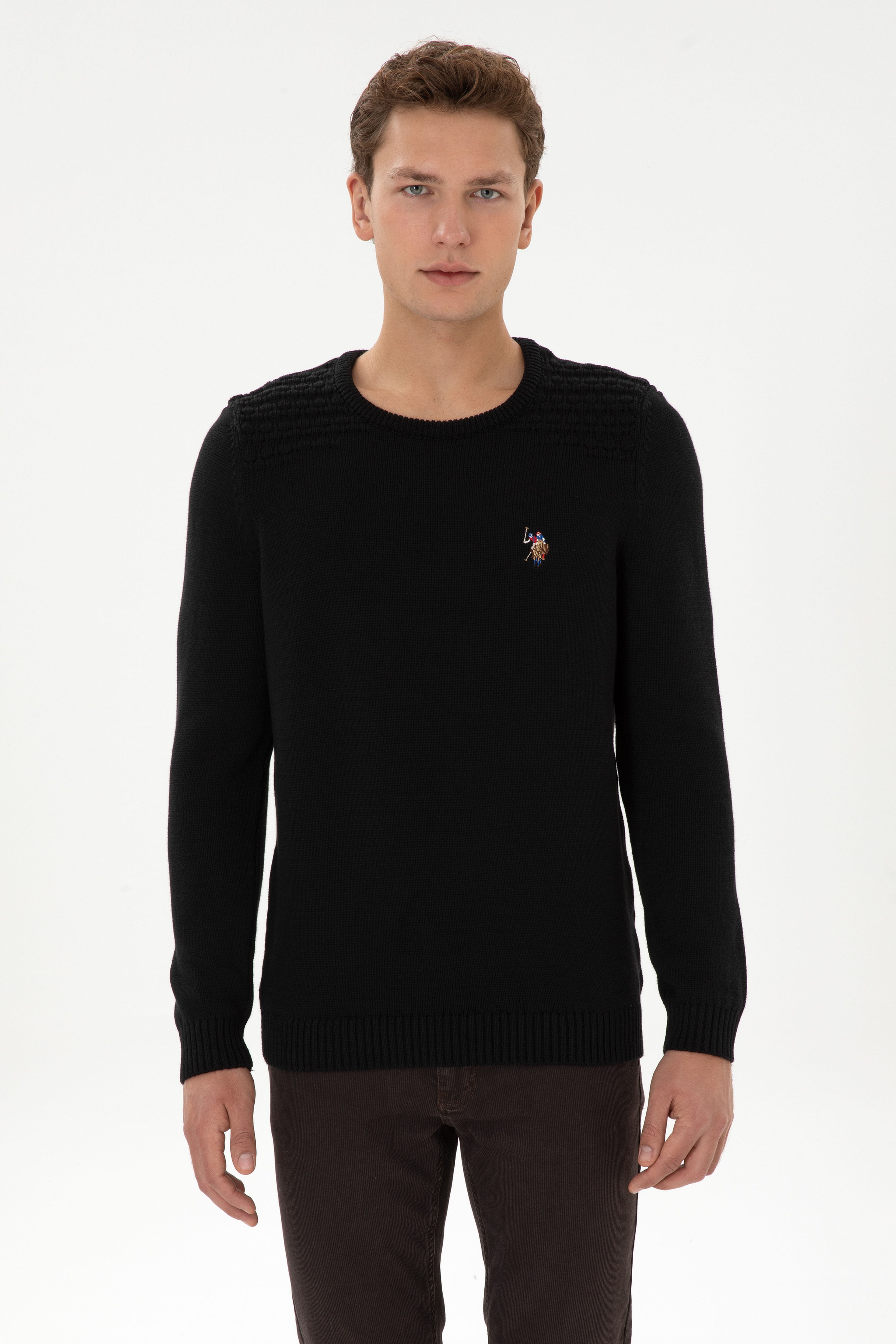 Erkek Slim Fit Bisiklet Yaka Siyah Kazak - Image 3
