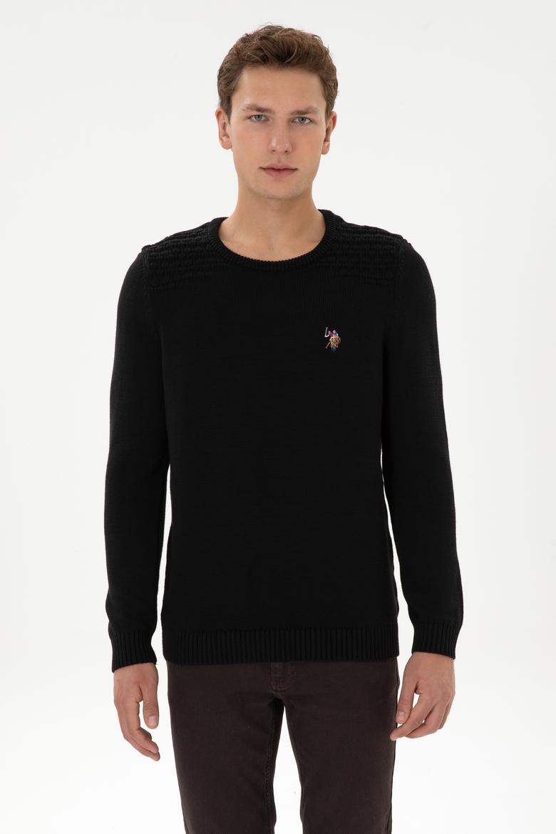 Erkek Slim Fit Bisiklet Yaka Siyah Kazak - 50314975001