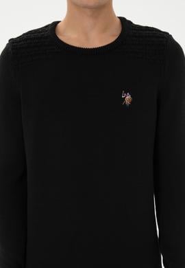 Erkek Slim Fit Bisiklet Yaka Siyah Kazak - 50314975001