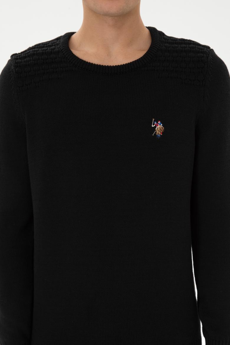 Erkek Slim Fit Bisiklet Yaka Siyah Kazak - 50314975001