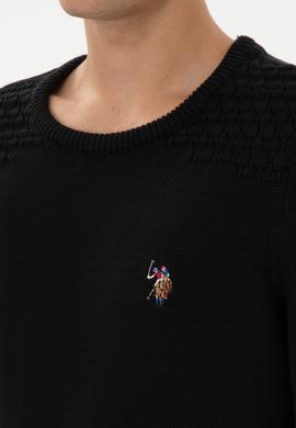 Erkek Slim Fit Bisiklet Yaka Siyah Kazak - 50314975001